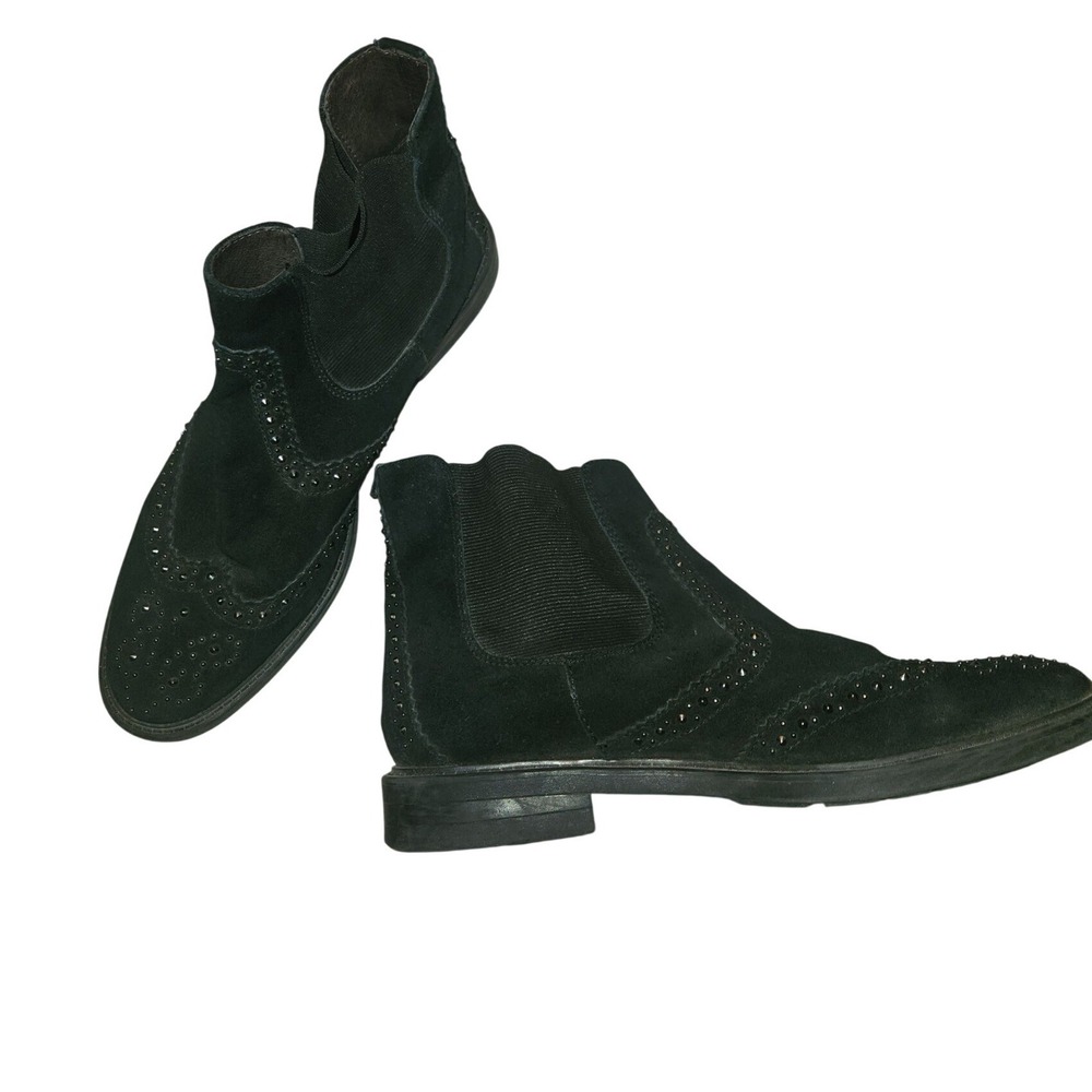 Sam Edelman Black Suede Studded Wingtip Chelsea Boots Womens‎ Size 10 Low Heel